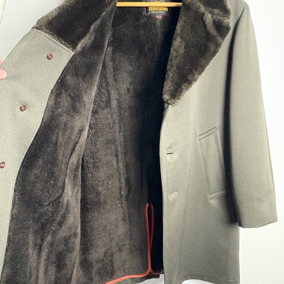 Vintage Mens Zero King 36S Brown Wool Coat Faux Fur Collar & Lining - Picture 6 of 13
